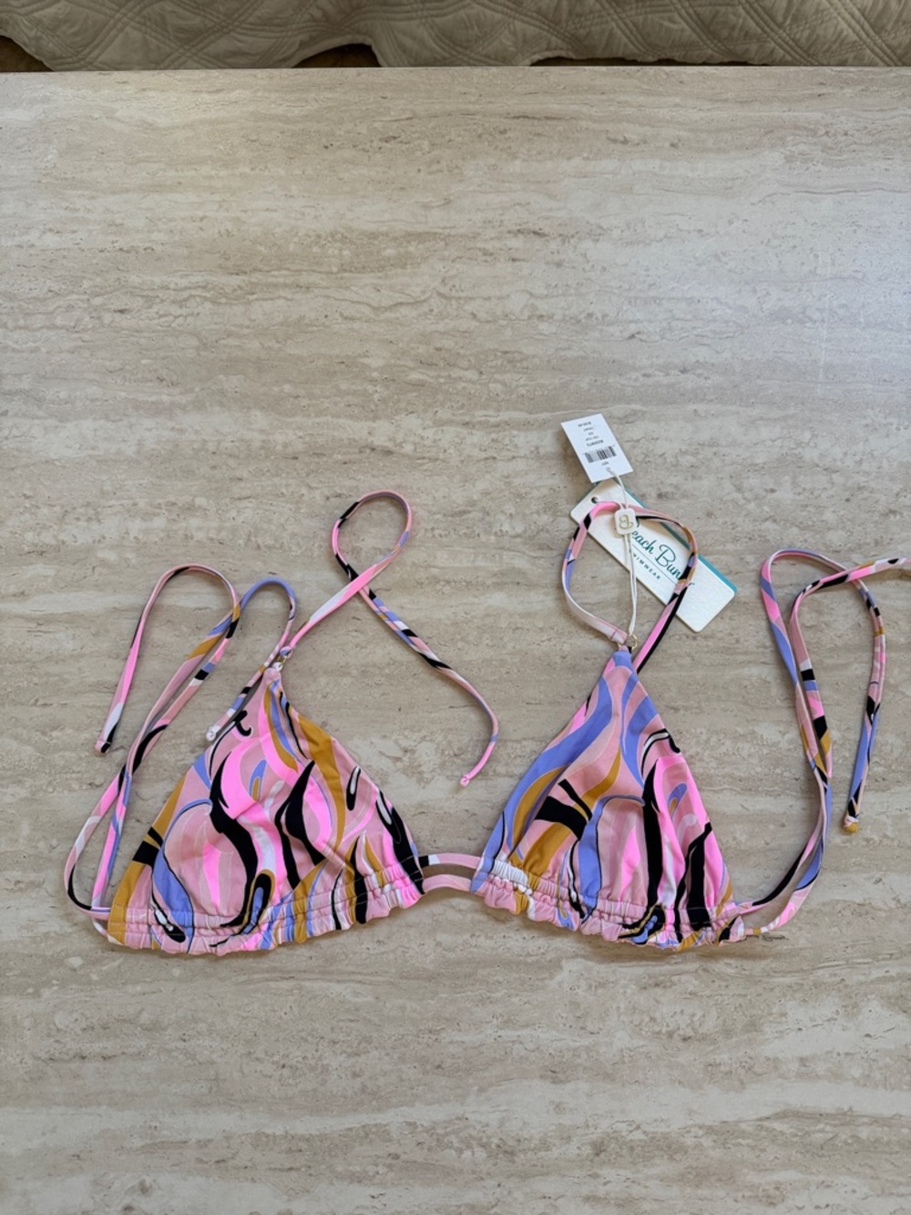 Beach Bunny - “pucci inspired” Women's Pink Swirl Triangle Bikini Top - L/DD
